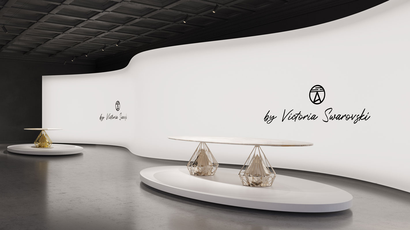 sholeh abghari presents swarovski diamond table at marbella art gallery 2022